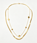 Gold Double Layer Four Leaf Clover & Heart Stacking Necklace, Anti Fade Stainless Steel Snake Chain Dainty Layering Necklaces for Ladies