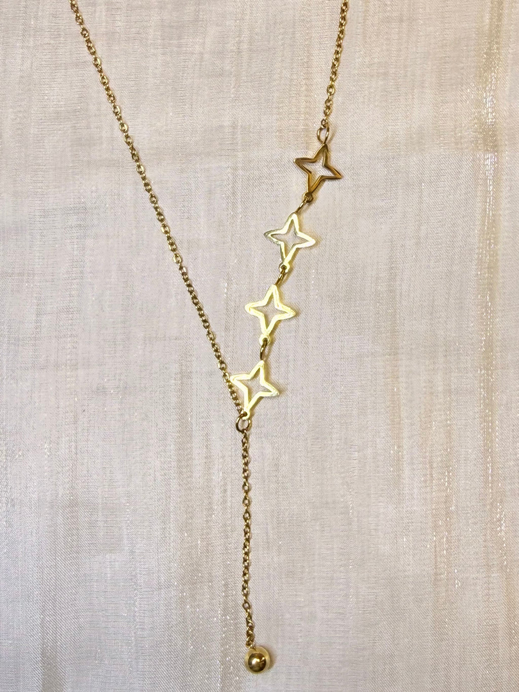 Gold Hollow Star Y Drop Necklace, Waterproof Non Tarnish 316L Stainless Steel Lariat Star Pendant Necklace Dainty Adjustable Bead Chain Jewelry Gift for Women