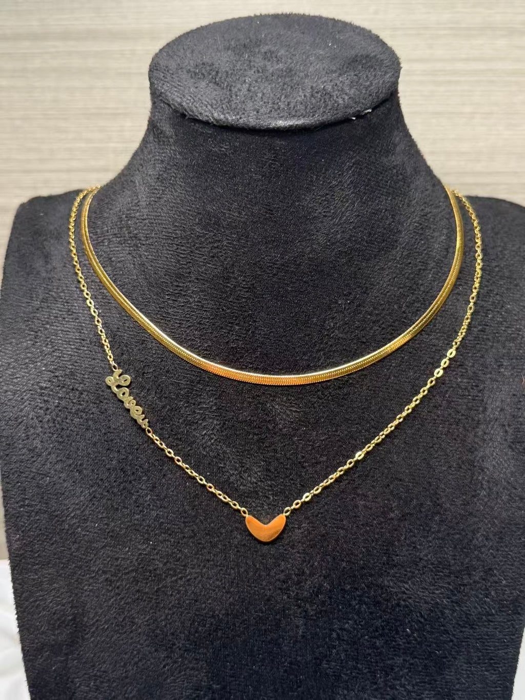 Double Layer Gold Snake Chain Necklace, Stainless Steel Stackable Layering Necklace With Cursive Love Letter & Tiny Heart Pendant Waterproof Anti Tarnish Dainty Jewelry Gift For Women