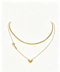 Double Layer Gold Snake Chain Necklace, Stainless Steel Stackable Layering Necklace With Cursive Love Letter & Tiny Heart Pendant Waterproof Anti Tarnish Dainty Jewelry Gift For Women