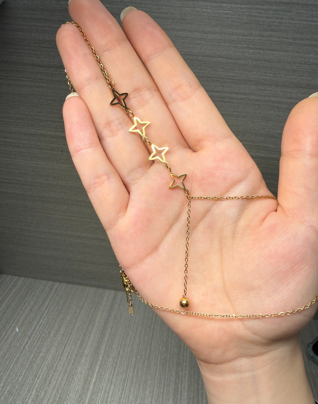 Gold Hollow Star Y Drop Necklace, Waterproof Non Tarnish 316L Stainless Steel Lariat Star Pendant Necklace Dainty Adjustable Bead Chain Jewelry Gift for Women