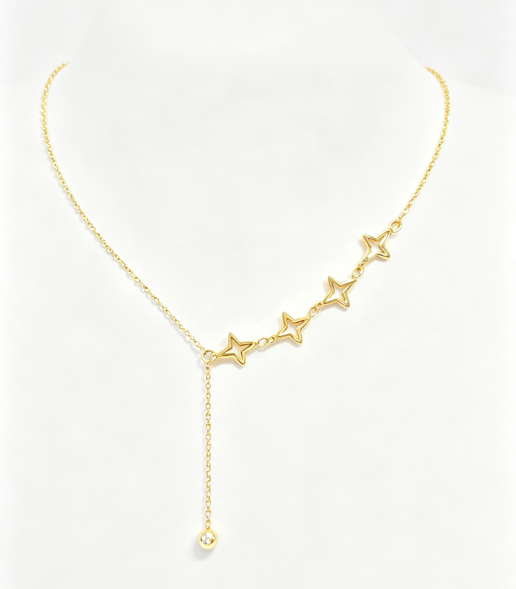 Gold Hollow Star Y Drop Necklace, Waterproof Non Tarnish 316L Stainless Steel Lariat Star Pendant Necklace Dainty Adjustable Bead Chain Jewelry Gift for Women